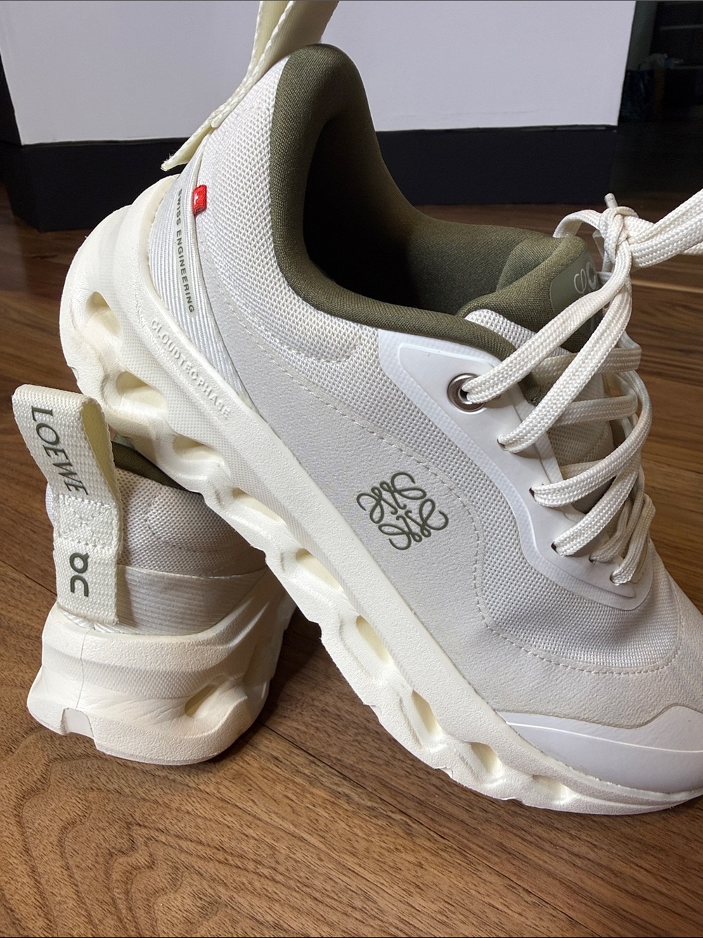 Loewe On Running Sneakers in Cream with Olive Accents